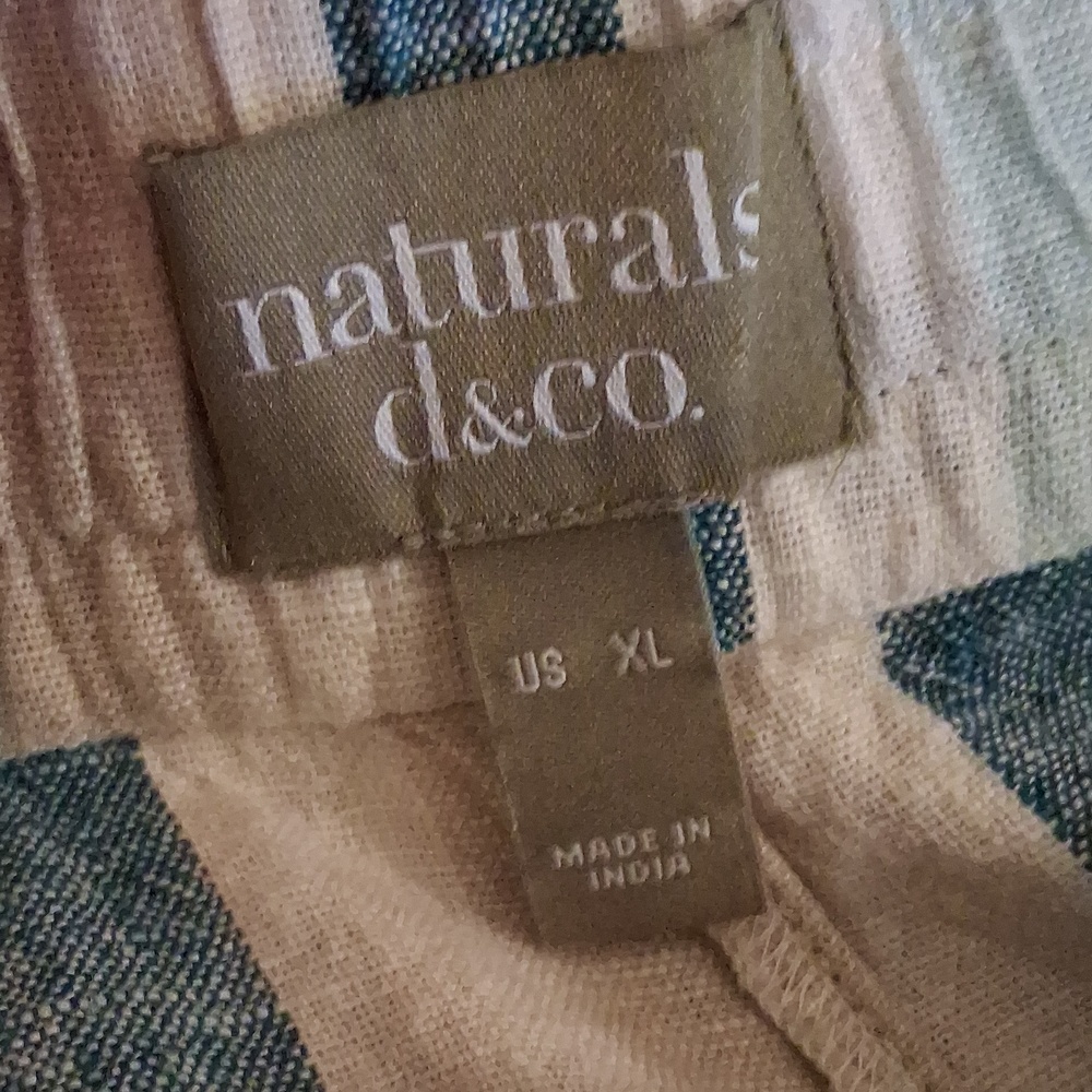 Naturals Drawstring Linen-Blend Shorts in Teal, Beige & White Stripes Sz XL - Picture 8 of 8
